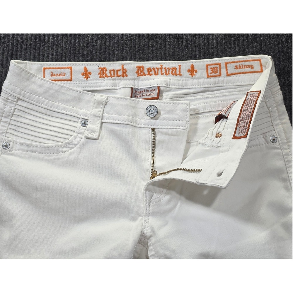 Rock Revival Skinny Jeans Women 30 White Good Faniel Moto Ribbed RJ8583S2